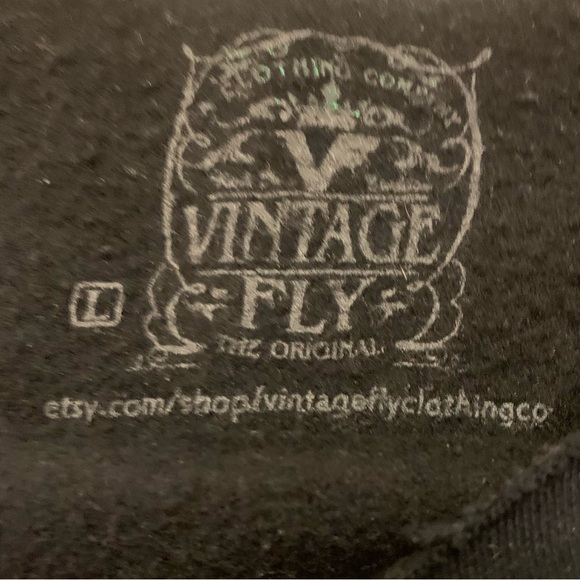 Vintage Fly Clothing Co Black Sweatshirt Distressed Shamrock Kangaroo Pocket L - Picture 7 of 8